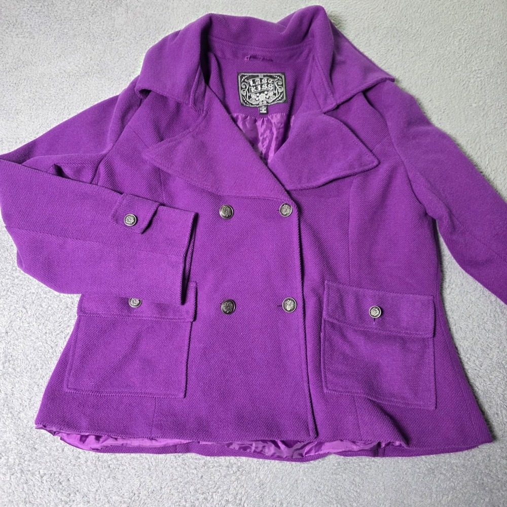 Last Kiss Womens 2X Pea Coat Purple Double Breasted Textured Button 10G27XLK8B